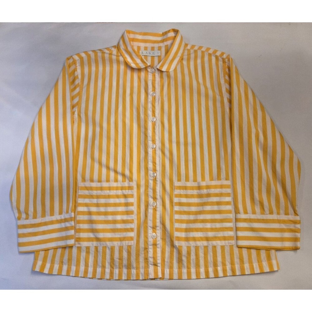Lake Pajamas Women’s Medium Yellow White Stripe Button Front Pajama Top